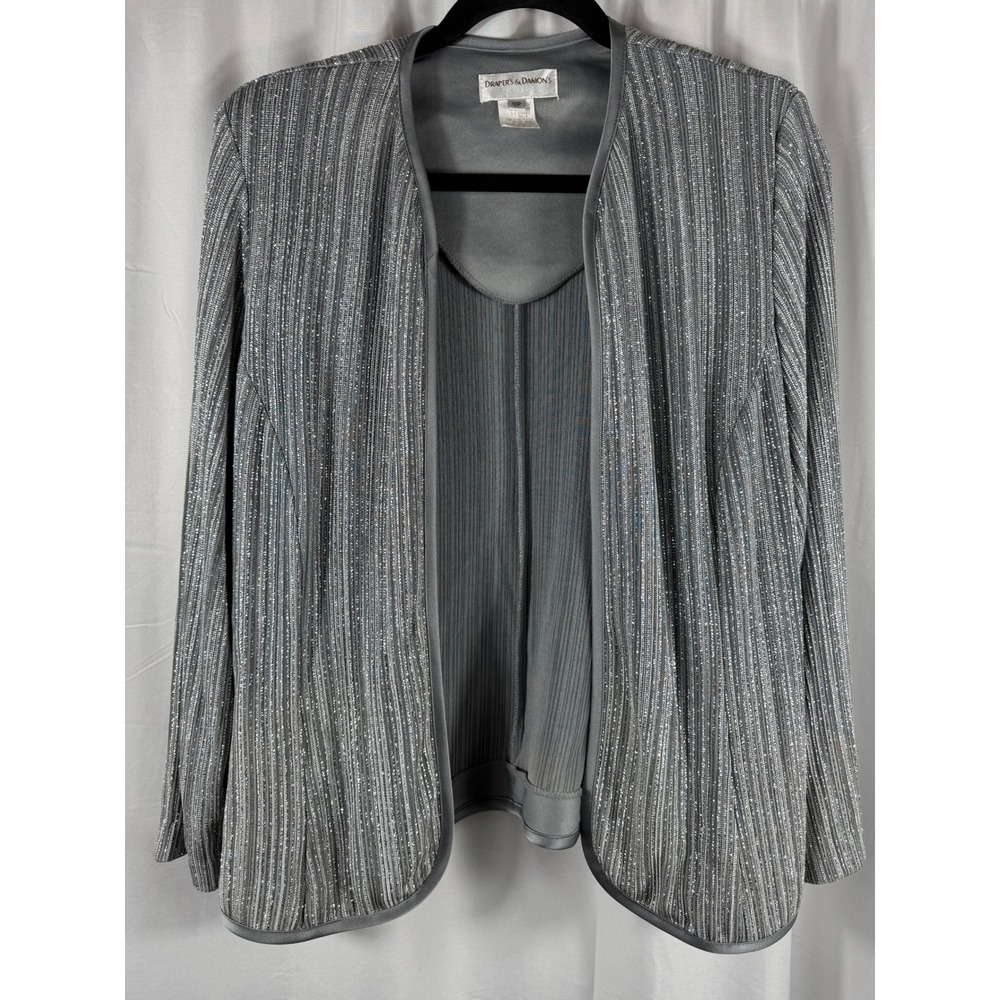 Drapers & Damons Petite Silver Glitter Striped Open Front Jacket Evening‎ 10P